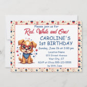 Red White And One Patriotic Puppy Invitation Kaart (Voorkant)