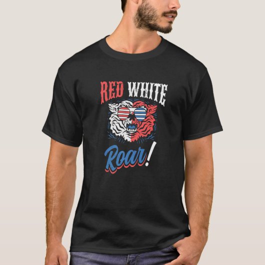 Red White and Roar Tiger  Independence 4th of July T-shirt (Voorkant)
