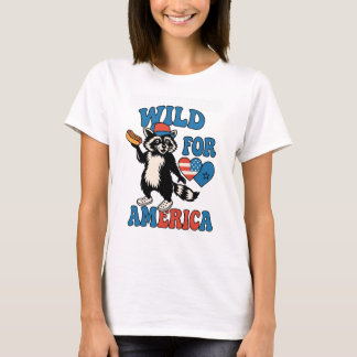  Red White and Teral – Funny Patriotic Raccoon T-S T-shirt