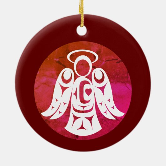 Red-White Angel Keramisch Ornament (Achterkant)