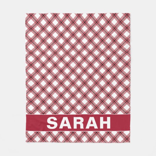 Red & White Argyle Plaid Custom Name Fleece Deken (Voorkant)