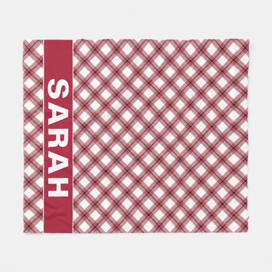 Red & White Argyle Plaid Custom Name Fleece Deken (Voorkant (Horizontaal))