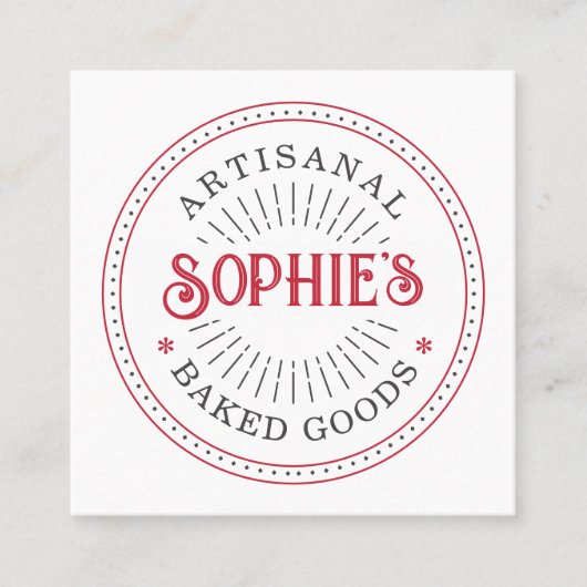 Red White Baker Bakery Pastry Chef Typografie Vierkante Visitekaartje (Voorkant)