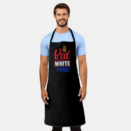 Red White Barbecue Large Black Apron Schort