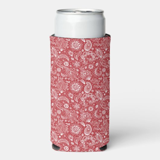 Red white batik boho style floral paisley pattern seltzer blikjeskoeler (Seltzer Voorkant)