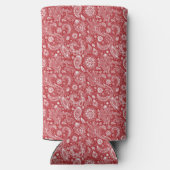 Red white batik boho style floral paisley pattern seltzer blikjeskoeler (Achterkant)