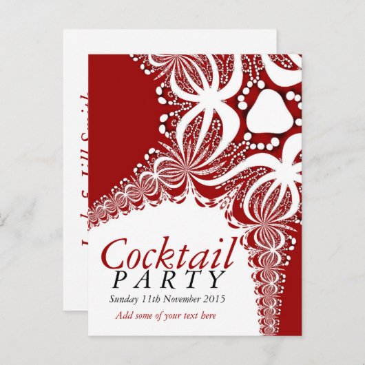 Red White Batik Cocktail Party Invitation Briefkaa Uitnodiging Briefkaart (Voorkant / Achterkant)