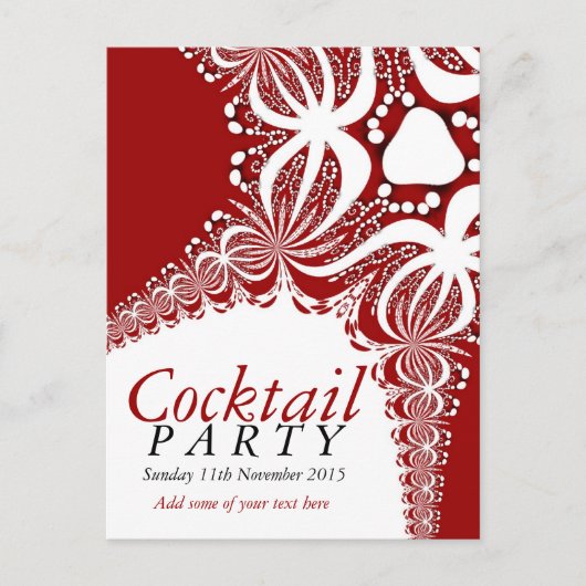 Red White Batik Cocktail Party Invitation Briefkaa Uitnodiging Briefkaart (Voorkant)
