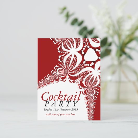 Red White Batik Cocktail Party Invitation Briefkaa Uitnodiging Briefkaart (Staand voorkant)