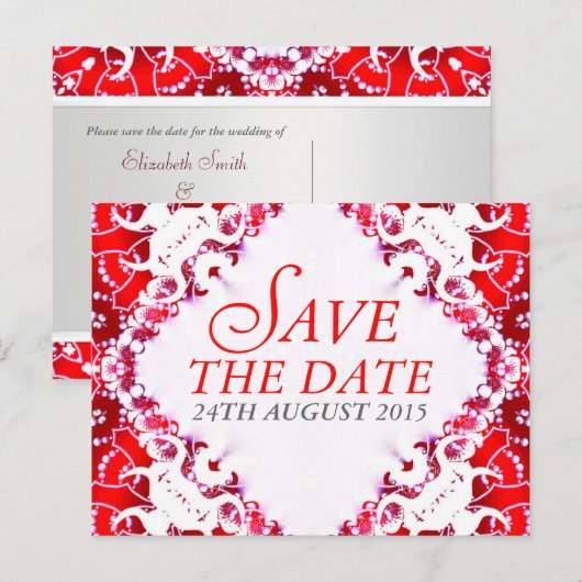 Red White Batik Save the Date Briefkaart (Voorkant / Achterkant)