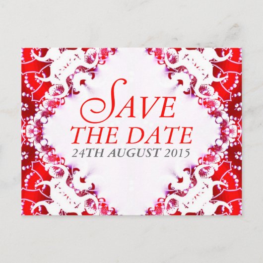 Red White Batik Save the Date Briefkaart (Voorkant)