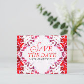 Red White Batik Save the Date Briefkaart (Staand voorkant)