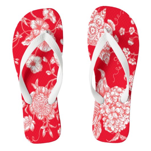 Red White Beauful Toile Teenslippers (Voetbed)