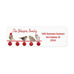 Red White Birds Santa Hat Kerstmis Adres Etiket