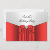 Red White Birthday Party Diamond Bow Kaart (Voorkant)