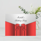 Red White Birthday Party Diamond Bow Kaart (Staand voorkant)