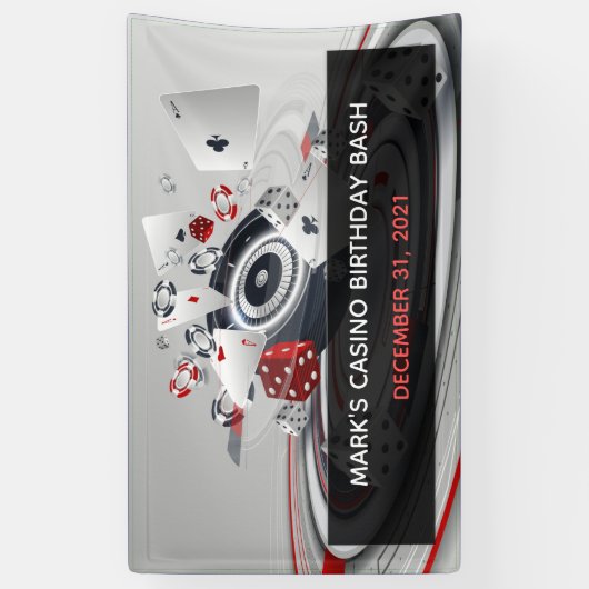 Red White Black Casino Thémat 40th Birthday Party Spandoek (Verticaal)