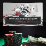 Red White Black Casino Thémat 40th Birthday Party Spandoek<br><div class="desc">Een 3D-rendering van vliegende casino-chips,  kaarten,  dobbels en roulette wielen voor een casino-themed verjaardagsfeestje. Ideaal voor een viering van de 40ste verjaardag of een andere verjaardag!</div>