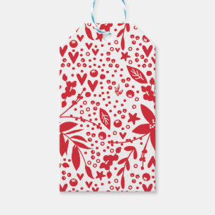 RED WHITE BLACK CHRISTMAS Floral GIFT Cadeaulabel