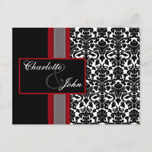 Red White Black Damask Wedding Invitations Aankondigingskaart