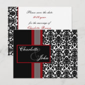 Red White Black Damask Wedding Invitations Aankondigingskaart (Voorkant / Achterkant)