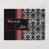 Red White Black Damask Wedding Invitations Aankondigingskaart (Voorkant)