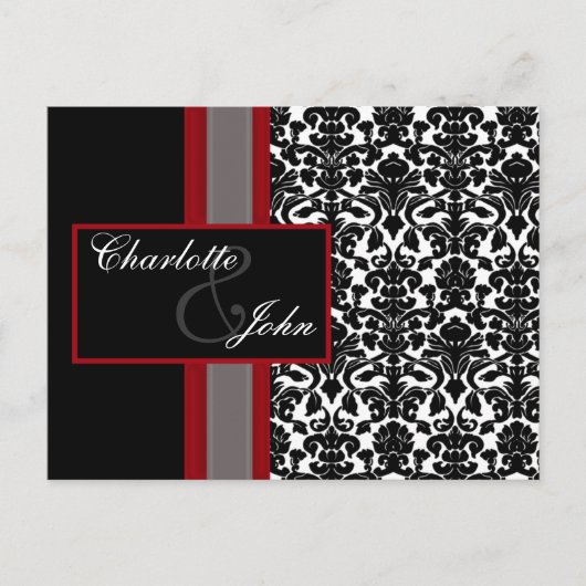 Red White Black Damask Wedding Invitations Aankondigingskaart (Voorkant)