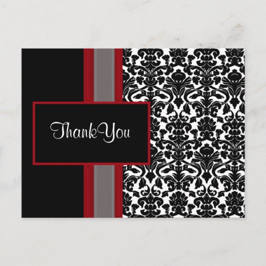 Red White Black Damask Wedding Invitations Briefkaart (Voorkant)