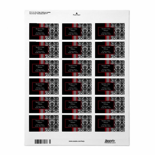 Red White Black Damask Wedding Invitations Etiket (Full Sheet)