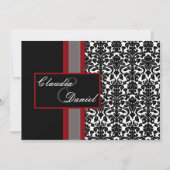 Red White Black Damask Wedding Invitations Kaart (Voorkant)