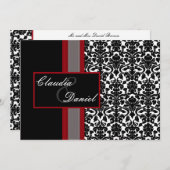 Red White Black Damask Wedding Invitations Kaart (Voorkant / Achterkant)