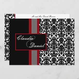 Red White Black Damask Wedding Invitations Kaart
