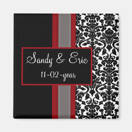 Red White Black Damask Wedding Invitations Magneet