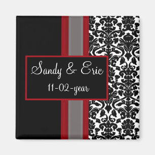 Red White Black Damask Wedding Invitations Magneet