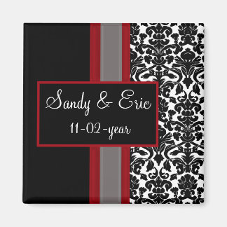 Red White Black Damask Wedding Invitations Magneet