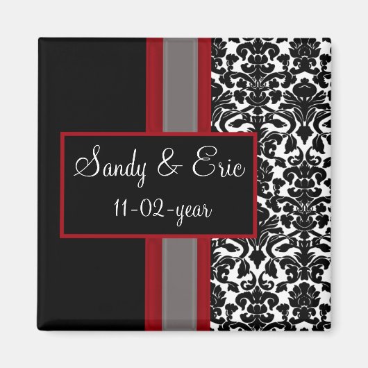 Red White Black Damask Wedding Invitations Magneet (Voorkant)
