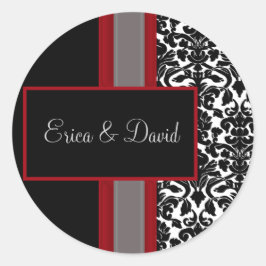 Red White Black Damask Wedding Invitations Ronde Sticker