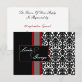 Red White Black Damask Wedding Invitations RSVP Kaartje (Voorkant / Achterkant)