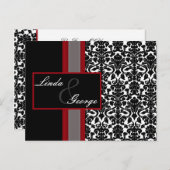 Red White Black Damask Wedding Invitations Uitnodiging Briefkaart (Voorkant / Achterkant)