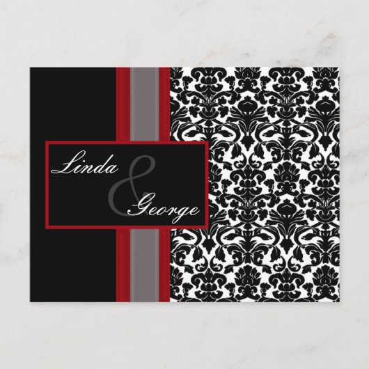 Red White Black Damask Wedding Invitations Uitnodiging Briefkaart (Voorkant)