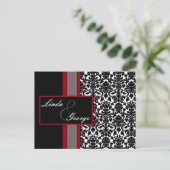 Red White Black Damask Wedding Invitations Uitnodiging Briefkaart (Staand voorkant)