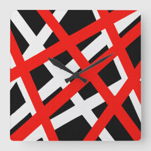 Red White Black Geometric Stripe Vierkante Klok