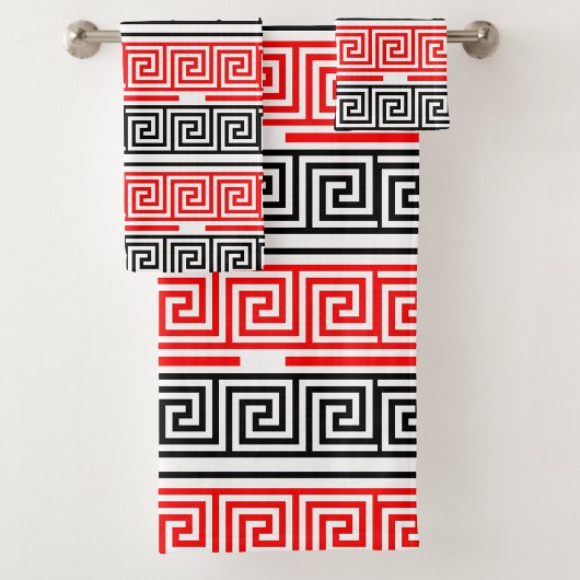 Red White Black Greek Key Fret Pattern Design  Bad Handdoek