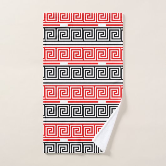 Red White Black Greek Key Fret Pattern Design  Bad Handdoek (Handdoek)