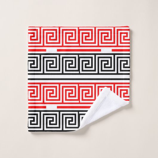 Red White Black Greek Key Fret Pattern Design  Bad Handdoek (Wasdoekje)