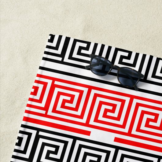 Red White Black Greek Key Fret Pattern Design  Strandlaken