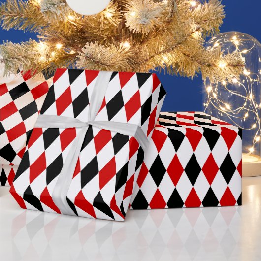Red White Black Harlequin Diamond Pattern Cadeaupapier (Feestdagen)