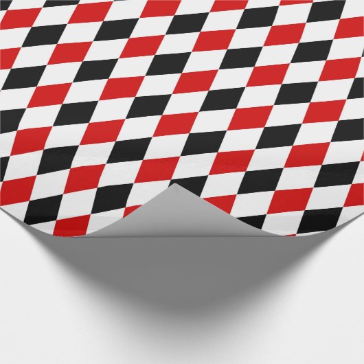 Red White Black Harlequin Diamond Pattern Cadeaupapier (Hoek)