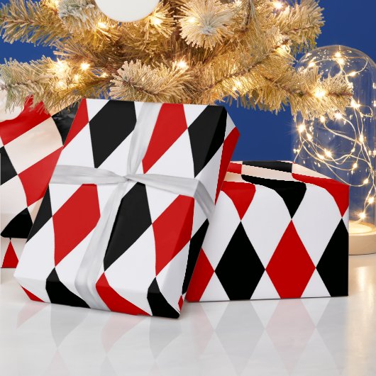 Red White Black Harlequin Diamond Pattern Cadeaupapier (Feestdagen)