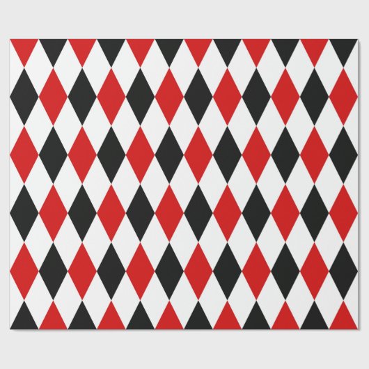 Red White Black Harlequin Diamond Pattern Cadeaupapier (Vlak)